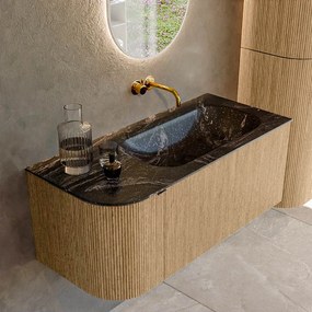 Mondiaz Kurve-dlux 105cm badmeubel ronding links oak met 1 lade en deur en wastafel big small rechts zonder kraangat lava