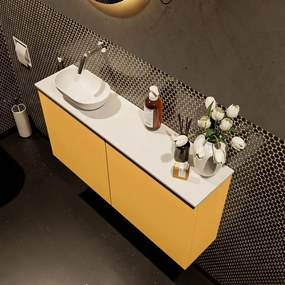 Mondiaz Fowy toiletmeubel 100cm ocher met witte waskom links zonder kraangat