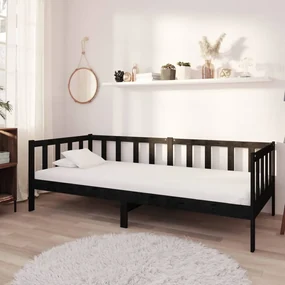 vidaXL Slaapbank met matras massief grenenhout zwart 90x200 cm