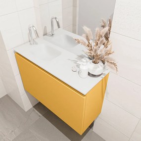 Mondiaz Olan 80cm toiletmeubel ocher met wastafel talc links 1 kraangat