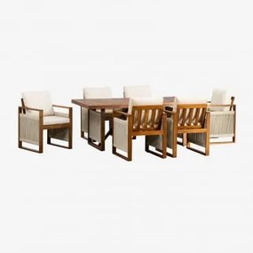 Rechthoekige Tafelset (200x100 Cm) En 6 Eetkamerstoelen Met Armleuningen In Acaciahout Nayely Acacia Bruin - Sklum