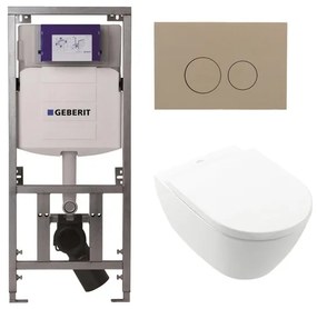 Villeroy Boch Subway 2.0 DirectFlush Toiletset - geberit reservoir - bedieningsplaat taupe - ronde knoppen - softclose - wit 0701131/0124060/SW1102378/ga26028/