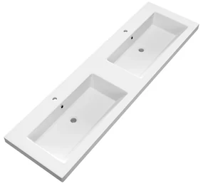 Brauer Solar Medium dubbele wastafel mineraalmarmer 160cm met 2 kraangaten wit mat