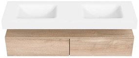 Zaro Alan badmeubel 160cm washed oak 2 lades met vrijhangende wastafel cloud dubbel zonder kraangat talc