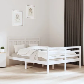 vidaXL Bedframe massief hout wit 120x190 cm 4FT Small Double