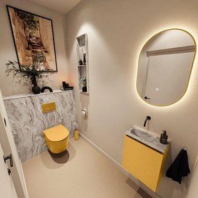 MONDIAZ TURE-DLUX 40cm toiletmeubel Ocher. EDEN wastafel Glace positie links. Zonder kraangat. TUREDX40OCHL0GLA