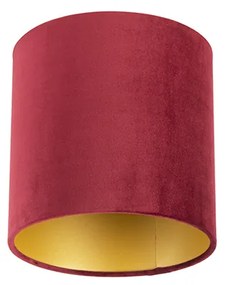 Stoffen Velours lampenkap rood 20/20/20 met gouden binnenkant cilinder / rond