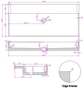 Saniclear Dark Emperador marmeren wastafel 100x46cm zonder kraangat