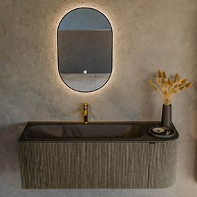 Mondiaz Kurve 125cm badmeubel ronding rechts shadow met 1 lade en deur en wastafel big medium kraangat links urban