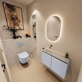 MONDIAZ TURE-DLUX 80cm toiletmeubel Clay. EDEN wastafel Opalo positie links. Zonder kraangat. TUREDX80CLAL0OPA