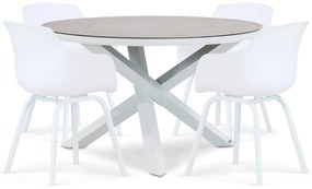 Tuinset Ronde Tuintafel 125 cm Kunststof Wit 4 personen Lifestyle Garden Furniture Salina/Livorno