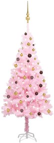 vidaXL Kunstkerstboom met LED's en kerstballen 210 cm PVC roze