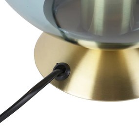 Art deco tafellamp messing met blauw glas - Pallon