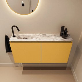 Mondiaz Ture DLux toiletmeubel 100cm ocher met wastafel glace links met kraangat