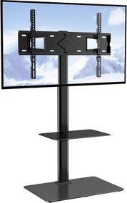 VEVOR TV-standaardbevestiging, draaibare tv-standaard voor 32-65 inch tv's, in hoogte verstelbare draagbare vloerstandaard met gehard glazen voet voor slaapkamer woonkamer zwart