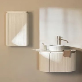 Carsone Houten Badkamermeubelset Wit & Wit & Redondo Cerámica Blanco Rayas Ø36 Cm Sinqua & Spiegelloze & Geborsteld Grijs - Sklum