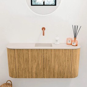 Mondiaz Joya DLux 95cm toiletmeubel ronding links/rechts oak met wastafel faye midden zonder kraangat meli