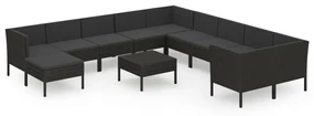vidaXL 12-delige Loungeset met kussens poly rattan zwart