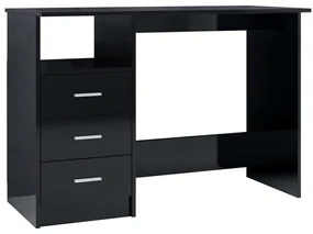 vidaXL Bureau met lades 110x50x76 cm spaanplaat hoogglans zwart