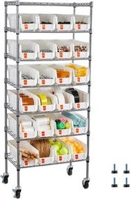 VEVOR Staande plank, opbergplank met 7 lagen en 24 kleine stapelbare dozen, boekenplank, keukenplank op wielen, gereedschapsorganizer voor garage, kantoor, restaurant, klaslokaal, keuken, 600x350x1480mm