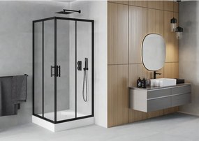 Mexen Rio vierkante douchecabine 90 x 90 cm, transparant, zwart + douchebak, wit - 860-090-090-70-00-4510