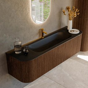 Mondiaz Kurve 160cm badmeubel ronding links/rechts walnut met 1 lade en 2 deuren en wastafel big medium midden 1 kraangat urban