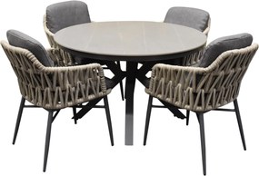 Samantha Luxor dining tuinset 120xH75 cm rond 5 delig antraciet keramiek