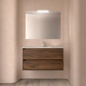 Muebles Project badmeubel 100cm met 2 lades en wastafel walnoot