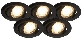 Set van 5 moderne inbouwspots zwart incl. LED 3-staps dimbaar - Mio