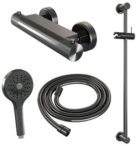 Brauer Gunmetal Carving thermostatische douchekraan met glijstang en 3 standen handdouche gunmetal geborsteld PVD