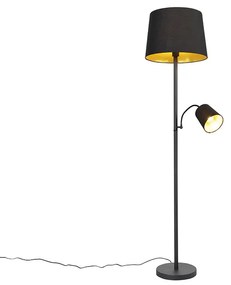 Klassieke vloerlamp zwart met goud en leeslampje - Retro Klassiek / Antiek E27 Binnenverlichting Lamp