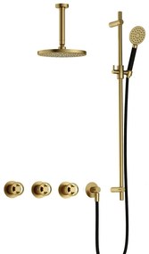 Hotbath Cobber IBSW70 Regendoucheset inbouw - 15cm plafondarm - 20cm ronde hoofddouche - 3 standen handdouche - glijstang - Geborsteld messing PVD IBSW70BBP127