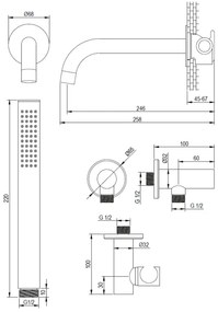 Brauer Brushed Edition inbouw badkraan met uitloop en 3 standen handdouche RVS geborsteld PVD