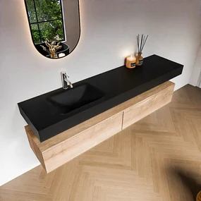 Zaro Alan badmeubel 190cm washed oak 2 lades met vrijhangende wastafel cloud links 1 kraangat urban