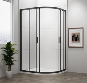 Polysan Easy Black kwartronde douchecabine 100x80cm zwart mat
