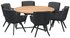 4 Seasons Outdoor Flores eetset met Basso tafel teak blad Ø 160 cm  Tuinset    houtkleur weerbestendig