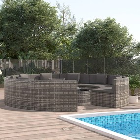 vidaXL 10-delige Loungeset met kussens poly rattan grijs