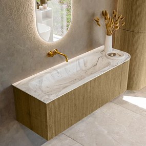 Mondiaz Kurve-dlux 135cm badmeubel ronding rechts dusk met 1 lade en deur en wastafel big medium links zonder kraangat glace