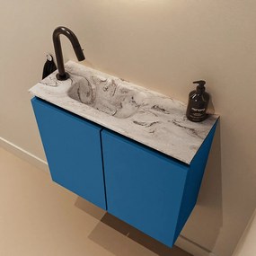 Mondiaz Ture DLux toiletmeubel 60cm jeans met wastafel glace links met kraangat