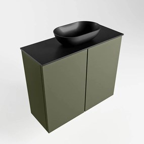 Mondiaz Fowy toiletmeubel 60cm army met zwarte waskom midden zonder kraangat