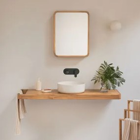 Conjunto Van Meubel 130x45 Cm Hangend In Teakhout Neill Teakhout & Rond Keramiek Wit Ø40 Cm Lenka & Matzwart Inbouwmodel Met Afvoerkraan Zonder Overlo