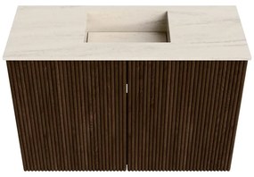 Mondiaz Joya DLux 60cm toiletmeubel walnut met wastafel faye midden 1 kraangat meli