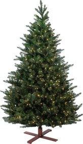Kentucky Deluxe verlichte kunstkerstboom - 228 cm - Donkergroen - Diameter 145 cm - 2366 tips - 800 ledlampjes (warm wit) - Houten voet