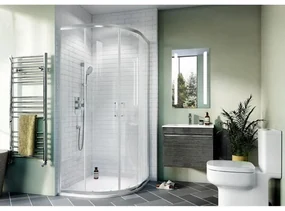 Crosswater Kai kwartronde douchecabine met 2 schuifdeuren 90x90x190cm met 6mm helder veiligheidsglas zilver KLQDS0900