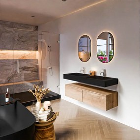 Zaro Alan badmeubel 130cm washed oak 2 lades met vrijhangende wastafel cloud dubbel 2 kraangaten urban