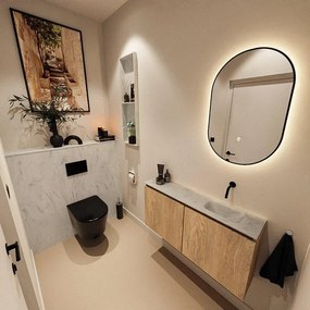 MONDIAZ TURE-DLUX 100cm toiletmeubel Washed Oak. EDEN wastafel Opalo positie rechts. Zonder kraangat. TUREDX100WASR0OPA