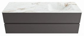 Mondiaz Vica DLux badmeubel 150cm dark grey 2 lades met wastafel frappe rechts zonder kraangat