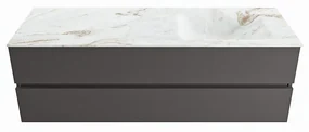 Mondiaz Vica DLux badmeubel 150cm dark grey 2 lades met wastafel frappe rechts zonder kraangat