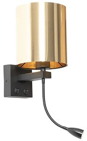Wandlamp zwart met flexarm en kap goud 15 cm - Brescia