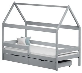 Peuter Grijs Canopy House-vormig eenpersoonsbed - Teddy 5056231746564 Children's Beds Home, 200x90, Twee kleine, Geen Children's Beds Home Dennenhout